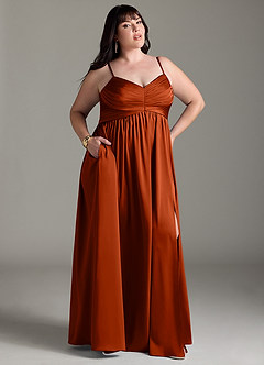 Azazie Alia Brautjungfernkleider A-Linie Plissee Stretch-Satin Kleid Paprika image11