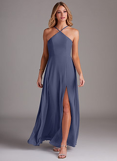 Azazie Bailey Bridesmaid Dresses Stormy A-Line Halter Side Slit Chiffon Dress image4