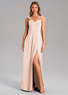 Azazie Everett Bridesmaid Dresses Blushing Pink A-Line Stretch Satin Dress image3