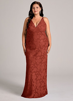 Azazie Tianna Vestidos de damas de honor Vestido de Terracota de Devorado Floral de Corte Recto con Encaje image8