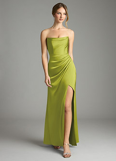 Azazie Leonis Bridesmaid Dresses Lemongrass Mermaid Pleated Stretch Satin Convertible Dress image5