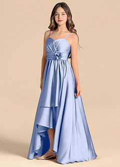 Azazie Catalina Junior A라인 스윗하트 네크라인 스트레치 새틴 비대칭 주니어 신부 들러리 드레스 image6