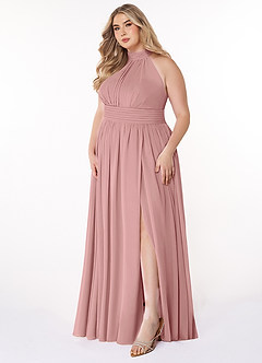 Azazie Iman Robes de demoiselle d'honneur Robe Trapèze en Mousseline de soie Ligne A froncée Rose Poussiéreuse image10