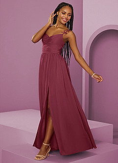 Barbie ♥ Azazie Vestidos de damas de honor Vestido de Merlot de Gasa de Corte en A con Plisado image5