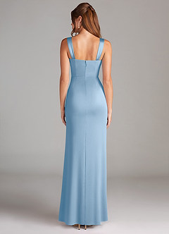 Azazie Denice Bridesmaid Dresses Powder Blue Sheath Pleated Stretch Satin Dress image2