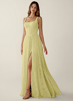 Megan Lemon Sorbet Lace A-line Prom Dress image5