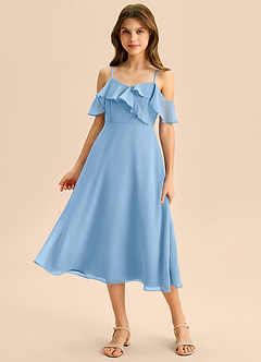 Azazie Kamilla Junior A-Linie Schulterfrei Chiffon Kleid Puderblau image1