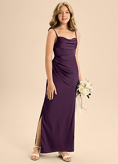 Azazie Mai Junior A-Linie Herzausschnitt Stretch-Satin Kleid Pflaume image3