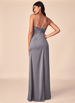 Azazie Aqua Bridesmaid Dresses Shadow A-Line V-Neck Pleated Stretch Satin Dress image2