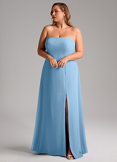 Azazie Wren Bridesmaid Dresses Steel Blue A-Line Side Slit Chiffon Convertible Dress image9