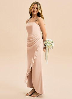 Azazie Buzzy Junior Robe Fourreau en Mousseline de soie Plissée Rose Perle image1