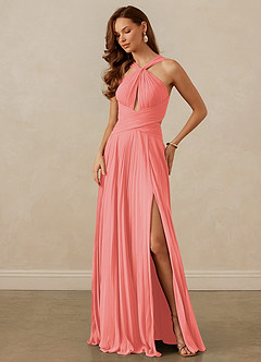 Christian Siriano Bridal for Azazie 1009 Bridesmaid Dresses Coral A-Line Pleated Chiffon Dress image8