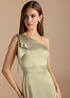 Azazie Rinna Bridesmaid Dresses Moss Green Mermaid Ruched Metallic Satin Dress image6