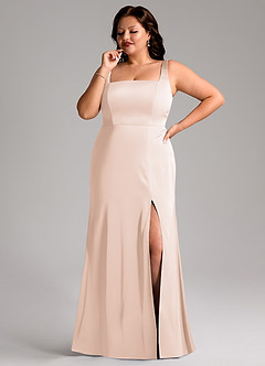 Azazie Frostine Bridesmaid Dresses Blushing Pink A-Line Bow Stretch Satin Dress image10