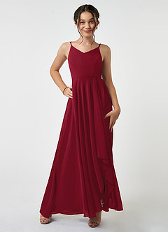 Azazie Collette Junior Burgundy A-Line Ruched Chiffon Dress image1