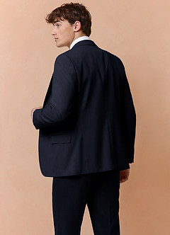 front Collins Navy Blue Double Breasted Wool Blend Suit Jacket