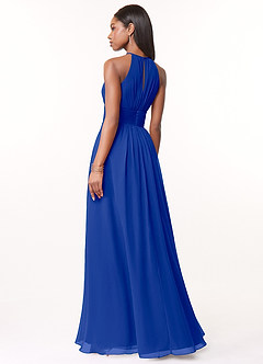 Azazie Bonnie Bridesmaid Dresses Royal Blue A-Line Keyhole Ruched Chiffon Dress image2
