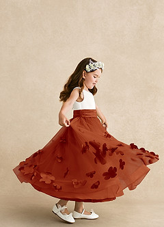 Azazie Vi Flower Girl Dresses Paprika A-Line Sleeveless Tulle Dress image2