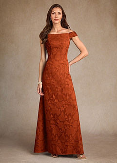 Azazie Moore Final Sale Paprika A-Line Boatneck Floral Burnout Dress image1