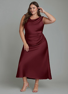 Azazie Kieryn Bridesmaid Dresses Cabernet Mermaid Pleated Stretch Satin Dress image8