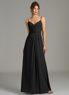 Azazie Sherah Robes de demoiselle d'honneur Robe Trapèze en Mousseline de soie Plissée Noir image1
