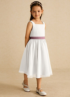 Azazie Elina Flower Girl Dresses Ivory Vintage Mauve A-Line Sleeveless Chiffon Dress image5