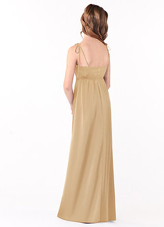 Azazie Violeta Junior Gold A-Line Bow Stretch Satin Dress image2