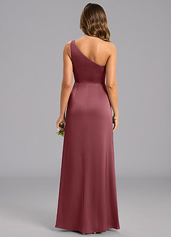 Azazie Phaedra Bridesmaid Dresses Desert Rose A-Line One Shoulder Stretch Satin Dress image2