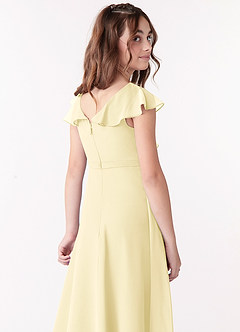 Azazie Posie Junior Lemon Sorbet A-Line Ruched Chiffon Dress image5