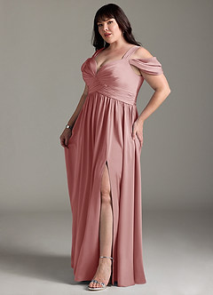 Azazie Lianne Bridesmaid Dresses Dusty Rose A-Line Off the Shoulder Stretch Satin Dress image13