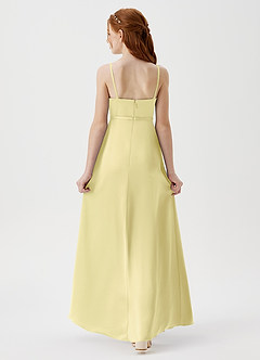 Azazie Kaylee Junior Robe Trapèze en Satin extensible avec ceinture Sorbet Citron image2