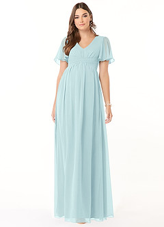Azazie Verna Maternity Bridesmaid Dresses A-Line V-Neck Ruched Chiffon Floor-Length Dress image3