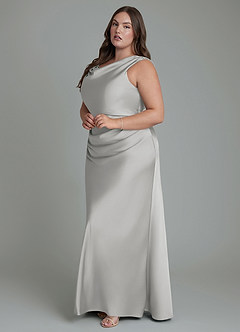 Azazie Kieryn Vestidos de madrinha de casamento Vestido Prata de Cetim elástico de sereia com Plissado image10
