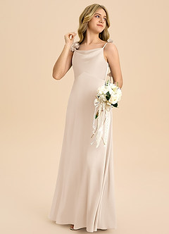 Azazie Gumdrop Junior White Alabaster Empire Pleated Stretch Satin Dress image4