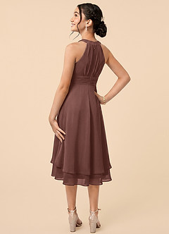Azazie Linna Junior Espresso A-Line Pleated Chiffon Dress image4