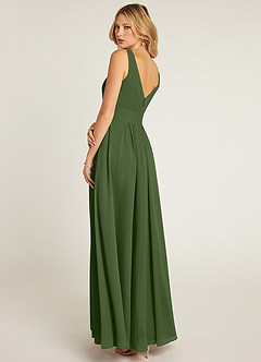 Azazie Pierrette Bridesmaid Dresses Olive A-Line Pleated Chiffon Dress image4
