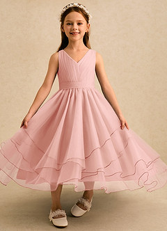 Azazie Seraphina Flower Girl Dresses Rosette A-Line Pleated Tulle Dress image4
