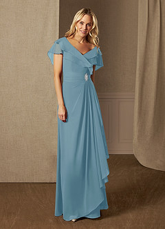 Azazie Snapdragon Mother of the Bride Dresses Moody Blue A-Line V-Neck Ruched Chiffon Dress image1