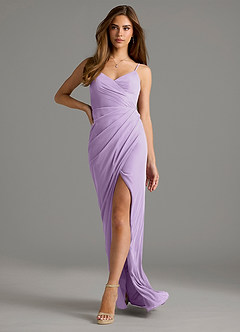 Azazie Maci Bridesmaid Dresses Lilac Sheath Pleated Mesh Dress image6