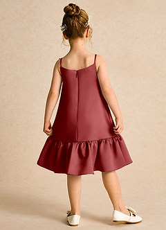 Azazie Kiwi Flower Girl Dresses Rust A-Line Spaghetti Strap Matte Satin Dress image2
