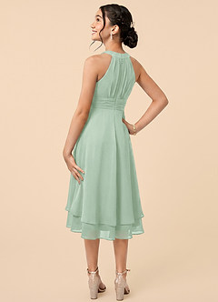 Azazie Linna Junior Agave A-Line Pleated Chiffon Dress image4