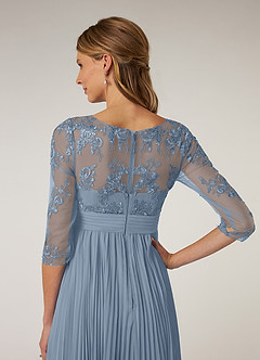 Azazie Tutu Mother of the Bride Dresses Dusty Blue A-Line Boatneck Lace Chiffon Dress image6