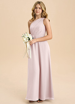 Azazie Phaedra Junior Jurk van Chiffon met A-Lijn Geplooid Blozend Roze image5