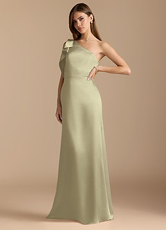 Azazie Rinna Bridesmaid Dresses Moss Green Mermaid Ruched Metallic Satin Dress image4