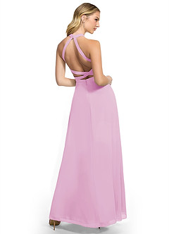 Azazie Clarice Vestidos de damas de honor Vestido de Rosa Caramelo de Gasa de Corte en A con Halter image4