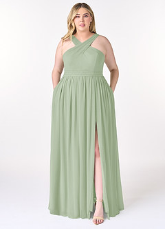 Azazie Elvira Bridesmaid Dresses Dusty Sage A-Line Pleated Chiffon Dress image7