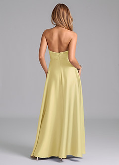 Azazie Tessie Vestidos de damas de honor Vestido de Sorbete De Limón de Satén Elástico de Corte en A con Plisado image2