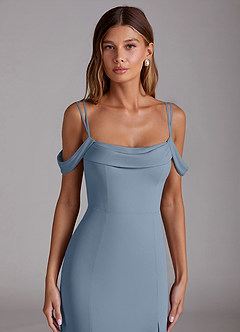 Azazie Callan Jurken voor bruidsmeisjes Converteerbaar Jurk van Chiffon met Zeemeermin Geplooid Stoffig Blauw image4