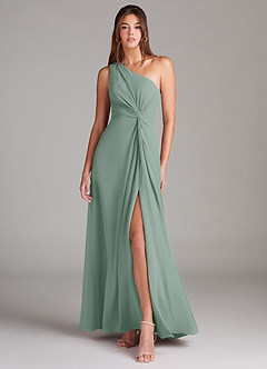 Azazie Brooke Bridesmaid Dresses Silver Sage A-Line One Shoulder Chiffon Dress image1
