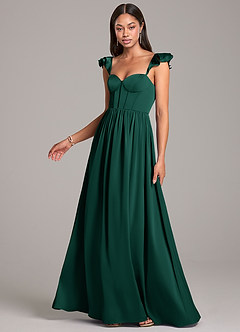 Azazie Denisse Brautjungfernkleider A-Linie Gestreift Stretch-Satin Kleid Smaragd image3